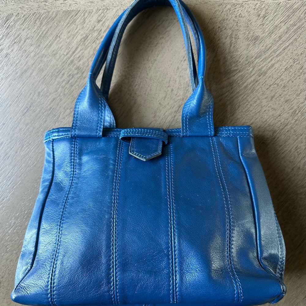 Blue Leather Tote Bag